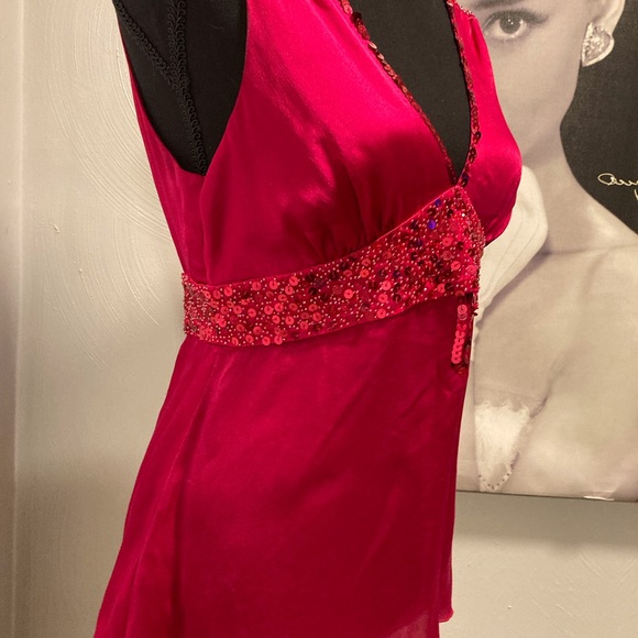 Women’s Red Silk Bebe Sleeveless Shirt M - Picture 5 of 10